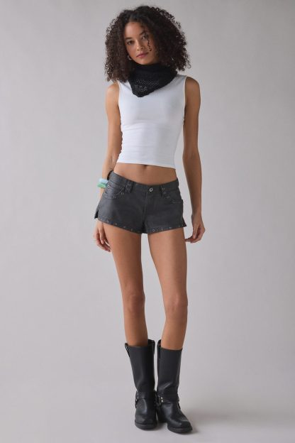 UO Festival Studded Faux Leather Micro Shorts - Black
