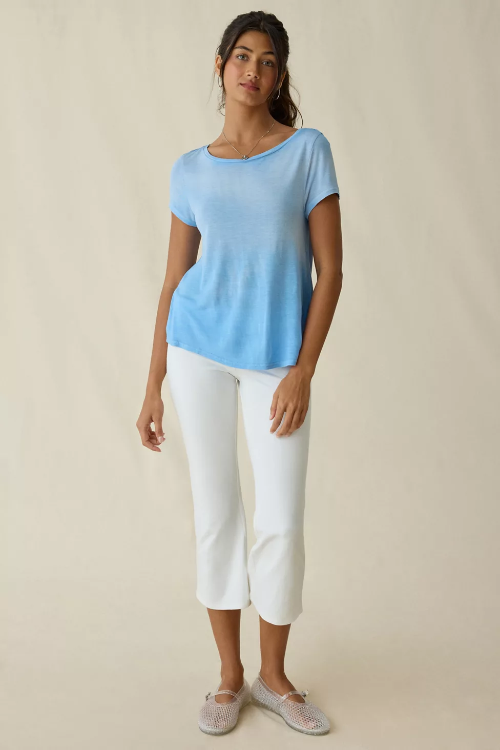 BDG Bowery Marlow Jersey Knit Short Sleeve Baby Tee - Blue stone