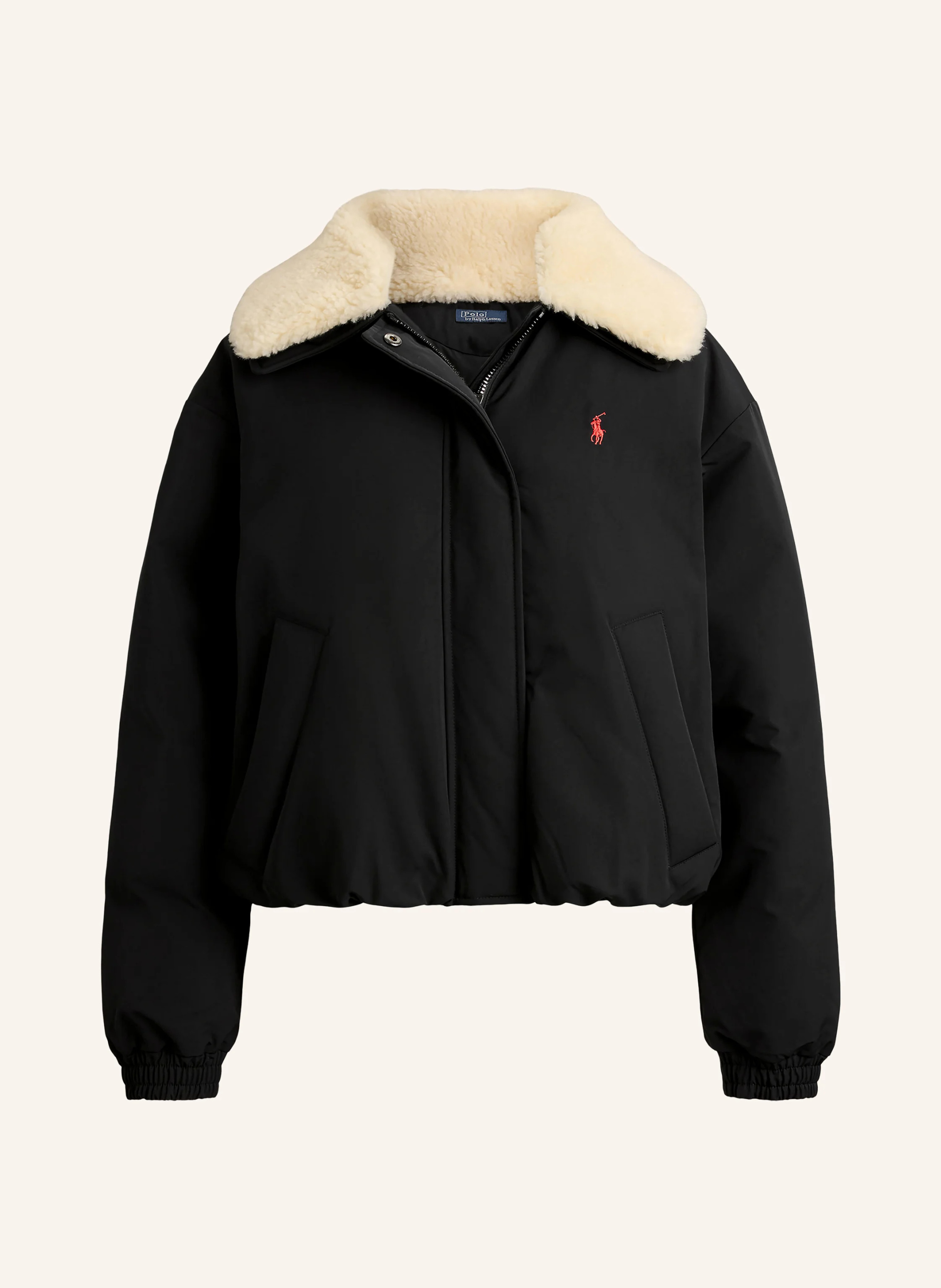 POLO RALPH LAUREN Daunenblouson mit abnehmbarem Kunstfell – SCHWARZ / CREME
