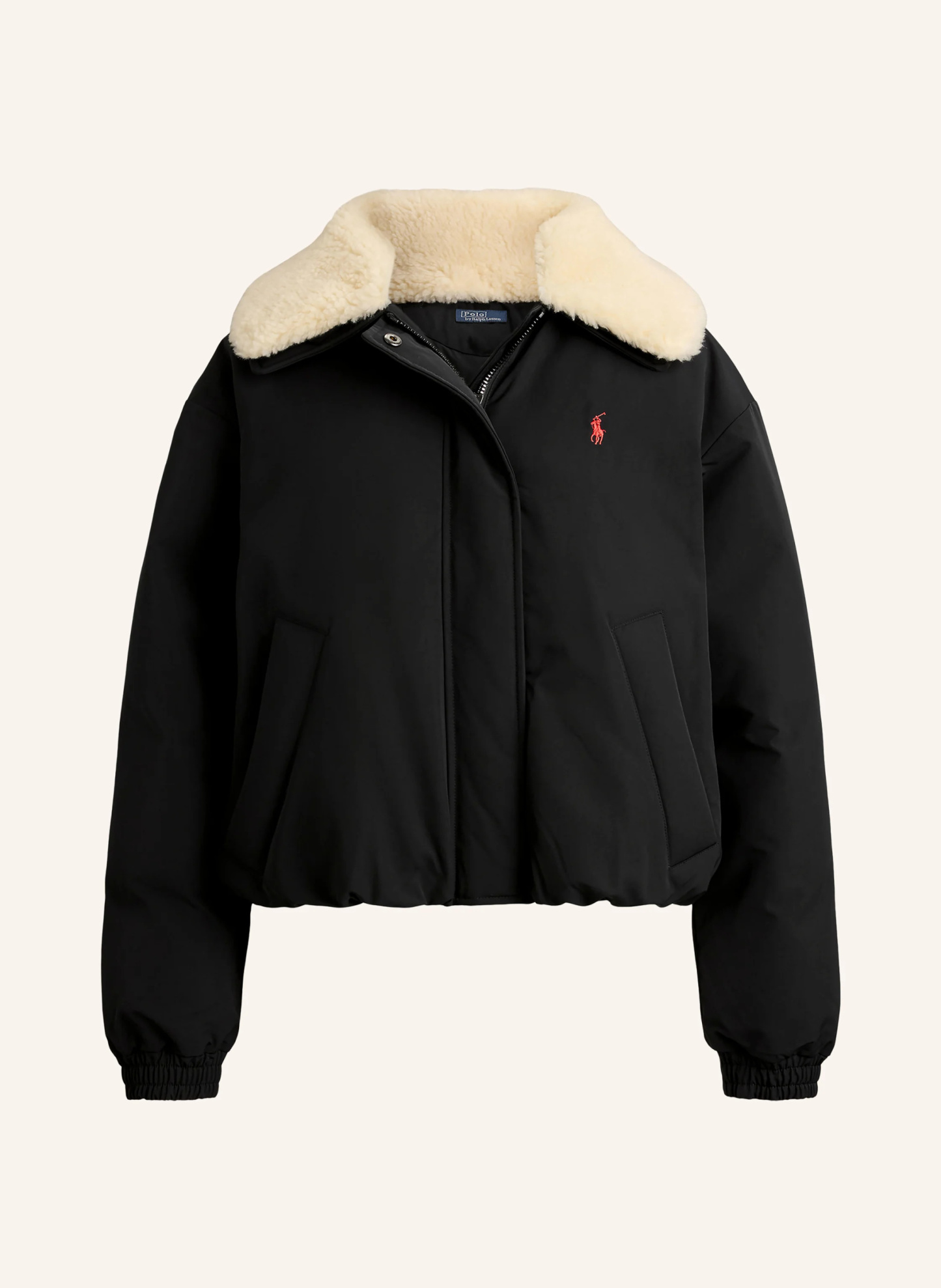 POLO RALPH LAUREN Daunenblouson mit abnehmbarem Kunstfell – SCHWARZ / CREME