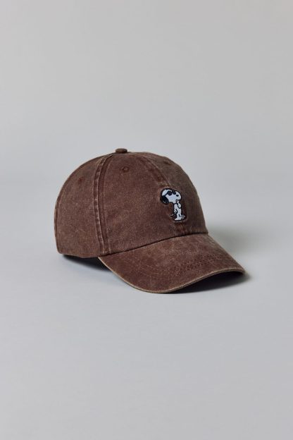 Peanuts Snoopy Embroidered Icon Washed Dad Hat - Brown