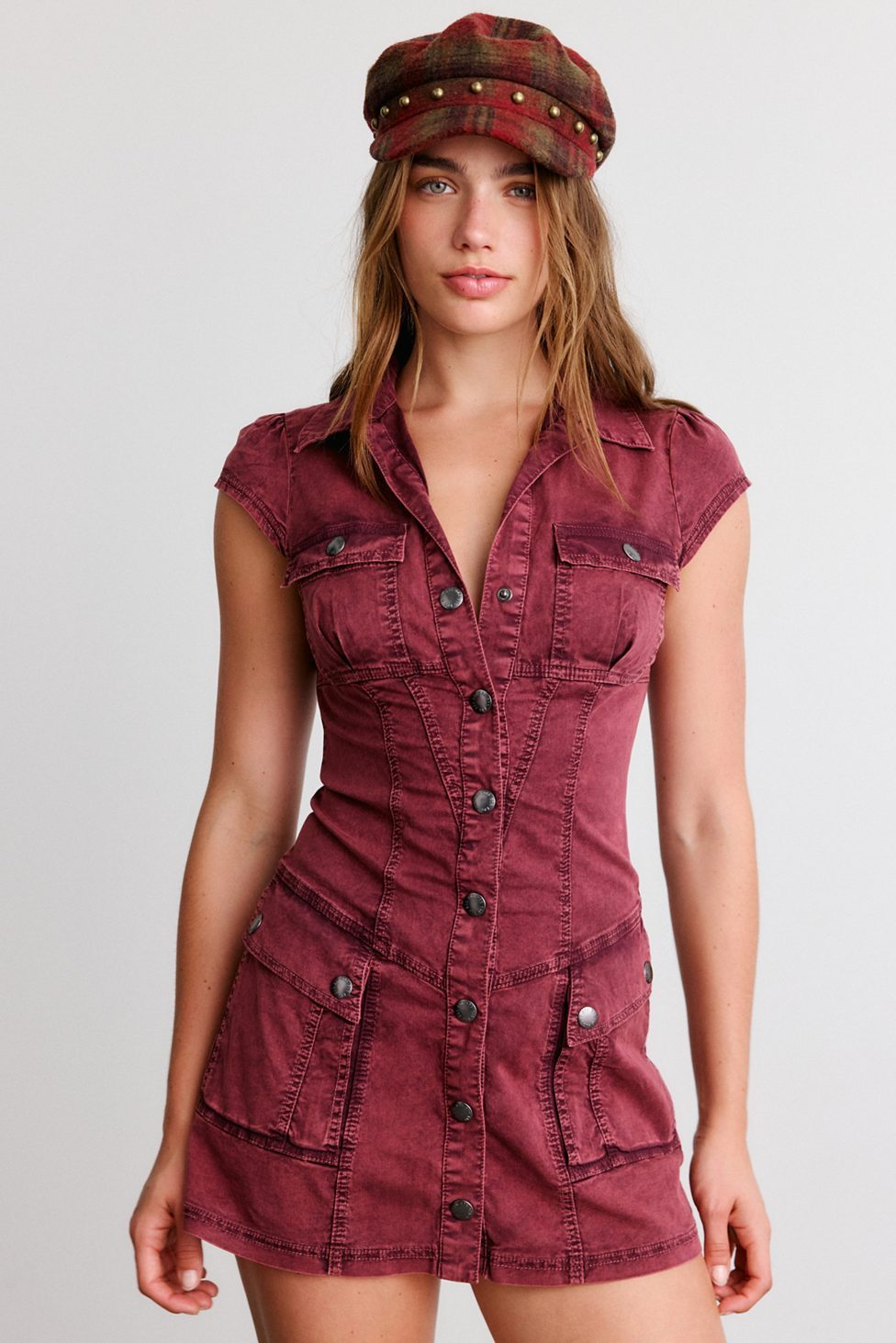 BDG Sunridge Cargo Shirt Mini Dress - Deep Purple