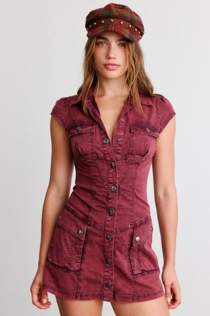 BDG Sunridge Cargo Shirt Mini Dress - Deep Purple