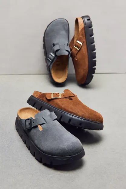 Birkenstock Women's Boston Chunky Suede Clogs - Dark Tea/ Black