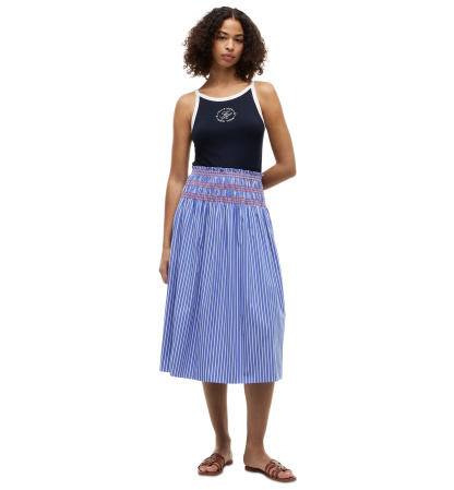 Tommy Hilfiger Women's Cotton Smocked Striped Midi Skirt - Smocking Stripe