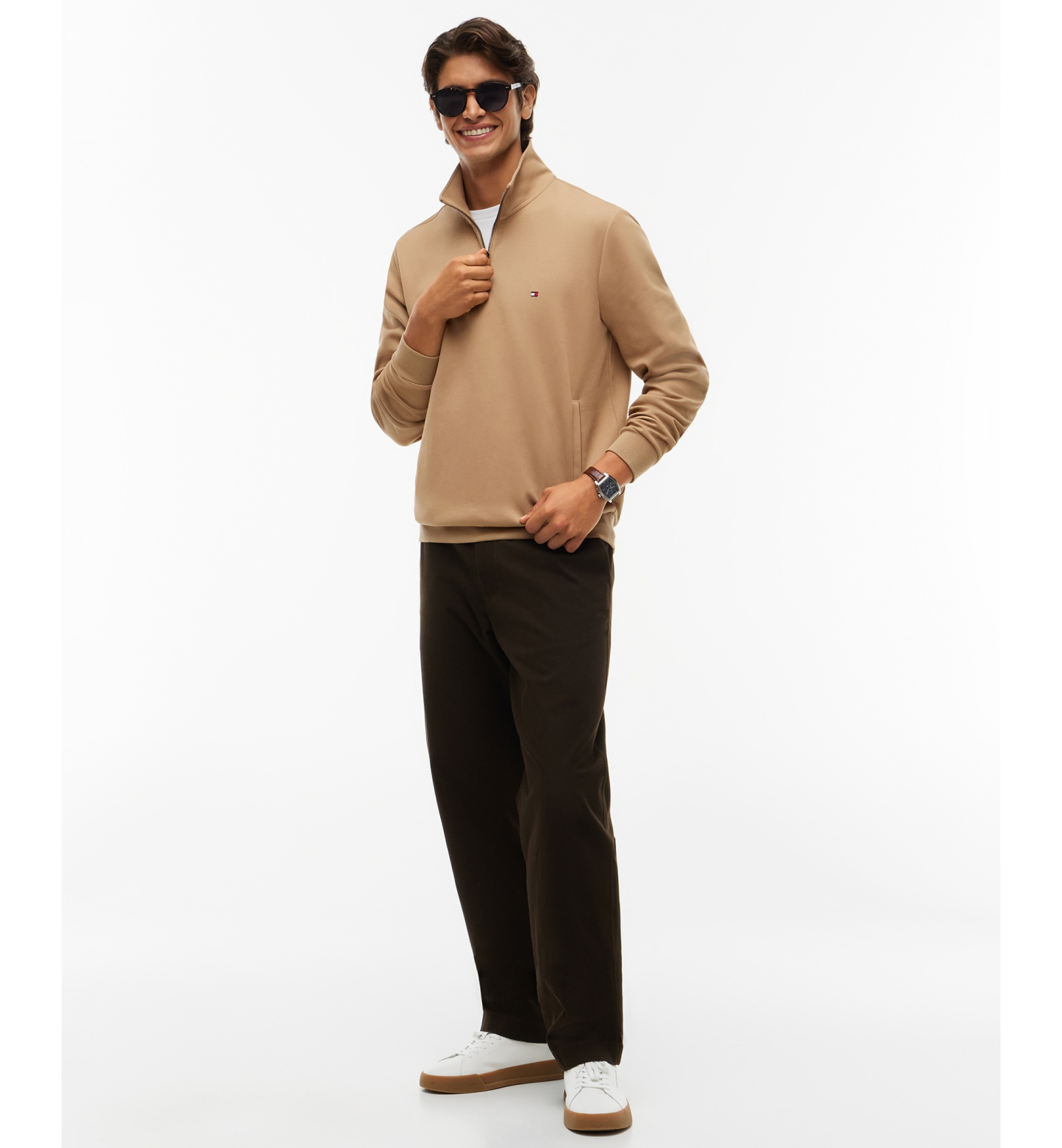 Tommy Hilfiger Men's Essential Intechno Knit Regular-Fit Quarter-Zip Sweatshirt - Safari Canvas