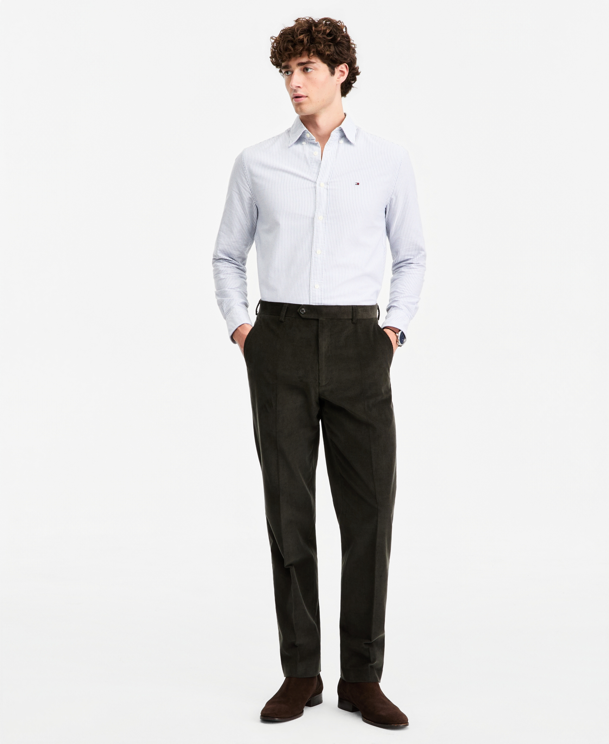 Tommy Hilfiger Men's Modern-Fit Solid Corduroy Pants - Olive