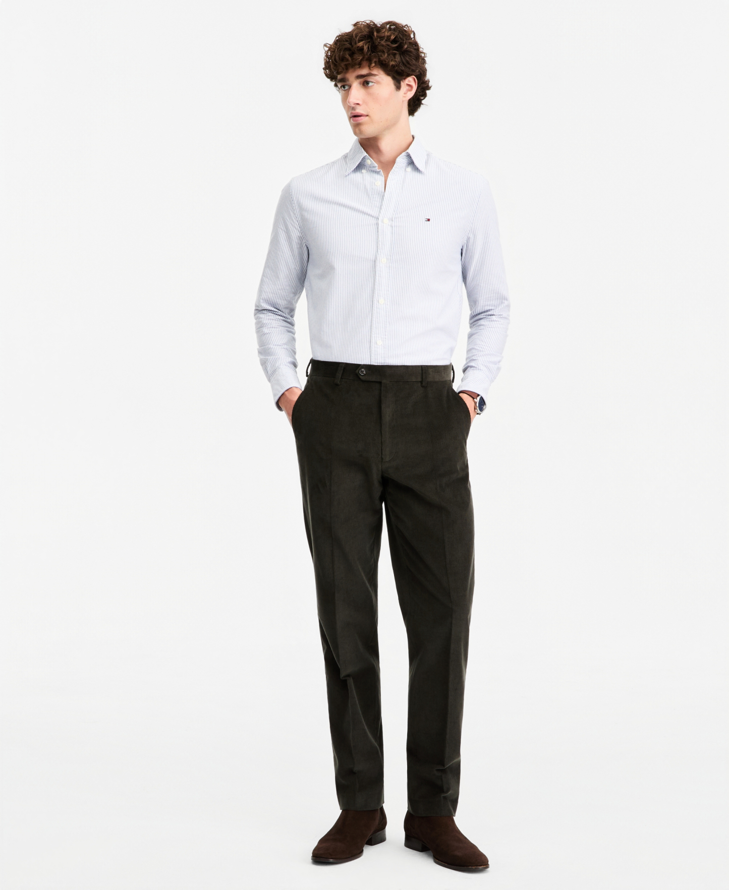 Tommy Hilfiger Men's Modern-Fit Solid Corduroy Pants - Olive