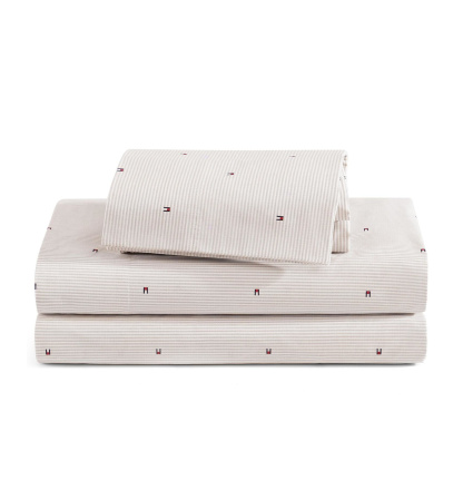 Tommy Hilfiger Ithaca Flag Stripe Cotton Percale Sheet Set - Medium Bei