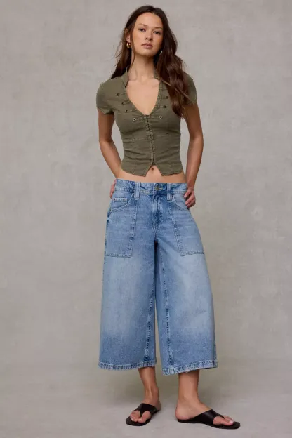 BDG Nomad Baggy Wide Leg Cropped Jeans - Pale Blue