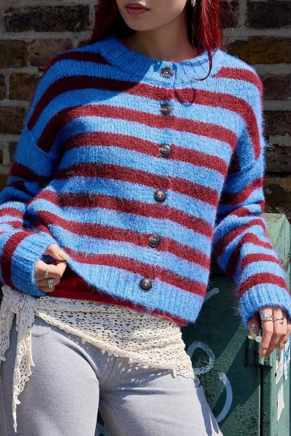 UO Hudson Fuzzy Cardigan - Blue Multi