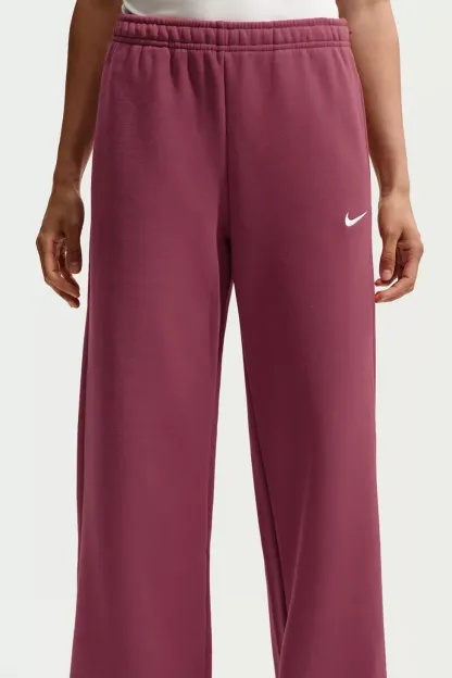 Nike Studio Fleece Mid-Rise Wide Leg Pants - Maroon