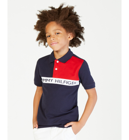 Tommy Hilfiger Boys' 8-20  Logo Graphic Colorblock Polo - Swim Navy