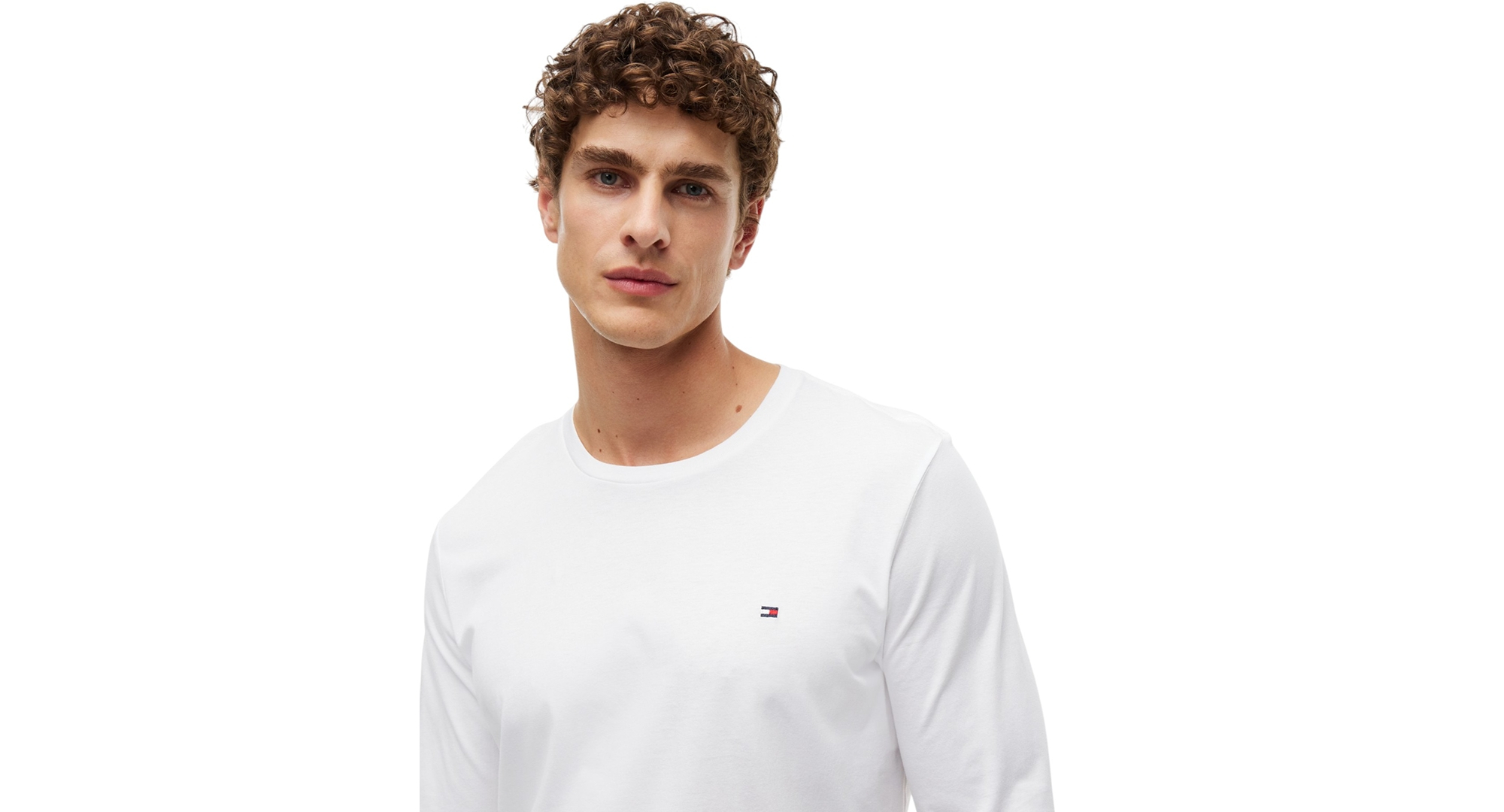 Tommy Hilfiger Men's Core Flag Long-Sleeve Crewneck Cotton Pajama T-Shirt - White