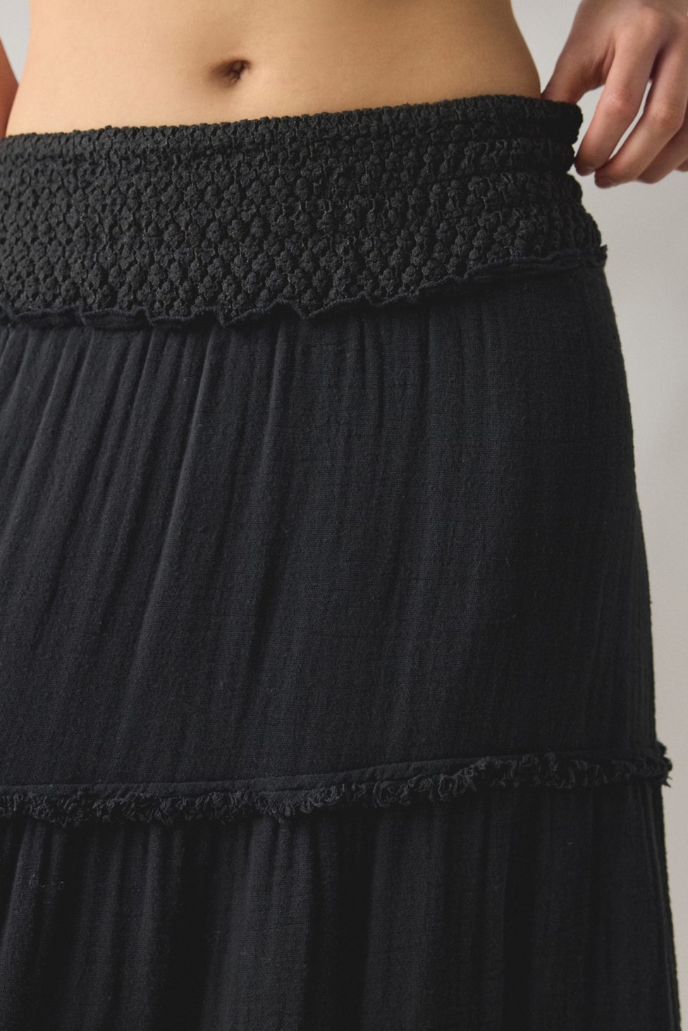 Kimchi Blue On My Mind Smocked Waist Tiered Maxi Skirt - Black