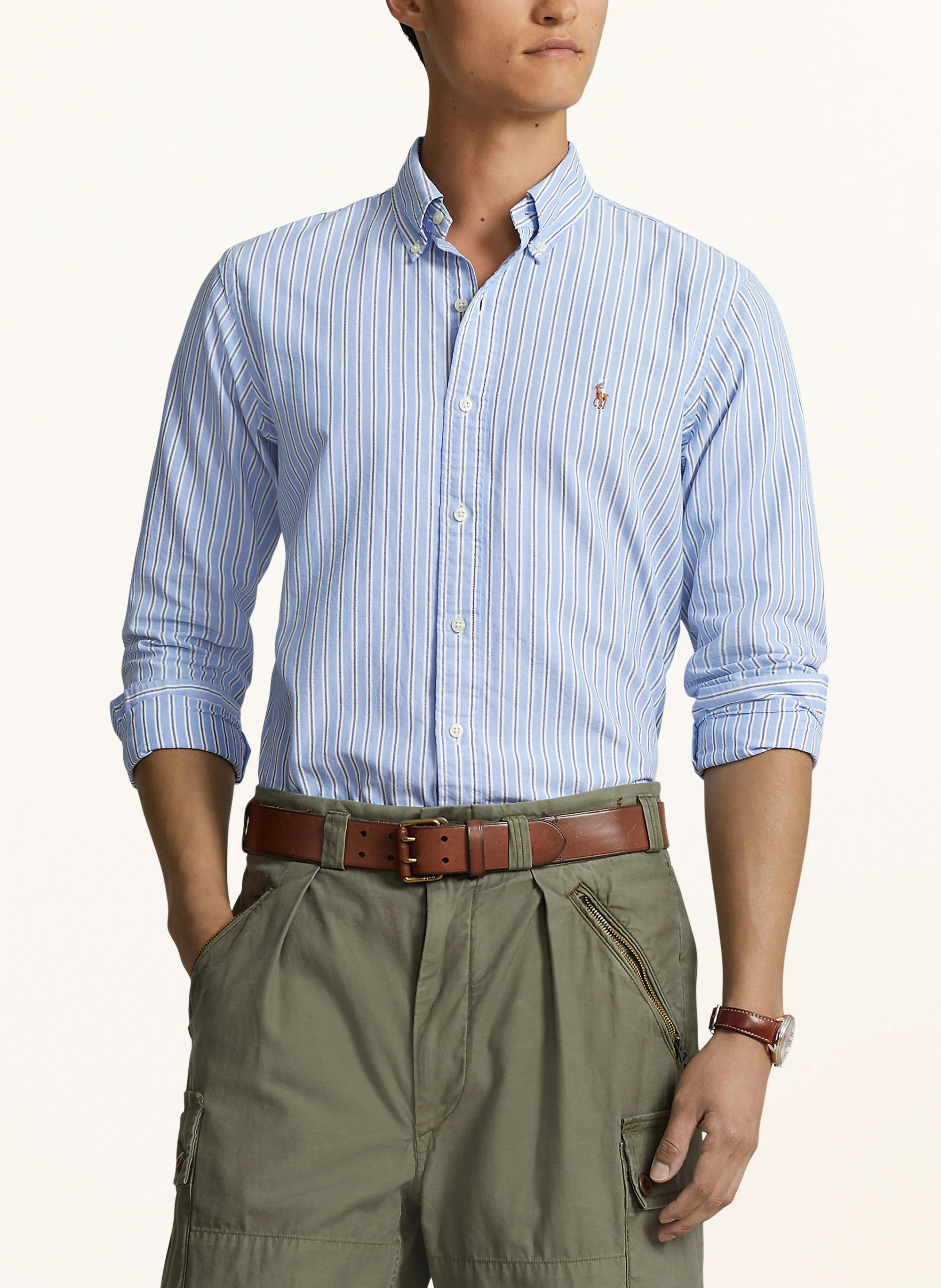 POLO RALPH LAUREN Oxfordhemd Custom Fit – HELLBLAU / GRAU / WEISS