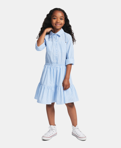 Tommy Hilfiger Girls' 7-16 Striped Long-Sleeve Shirt Dress - White