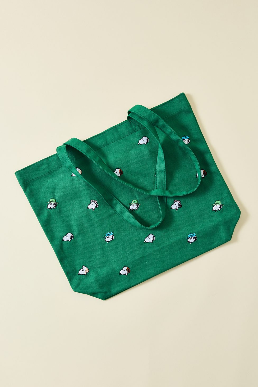 Three Potato Four X Peanuts Snoopy Embroidered Tote Bag - Green