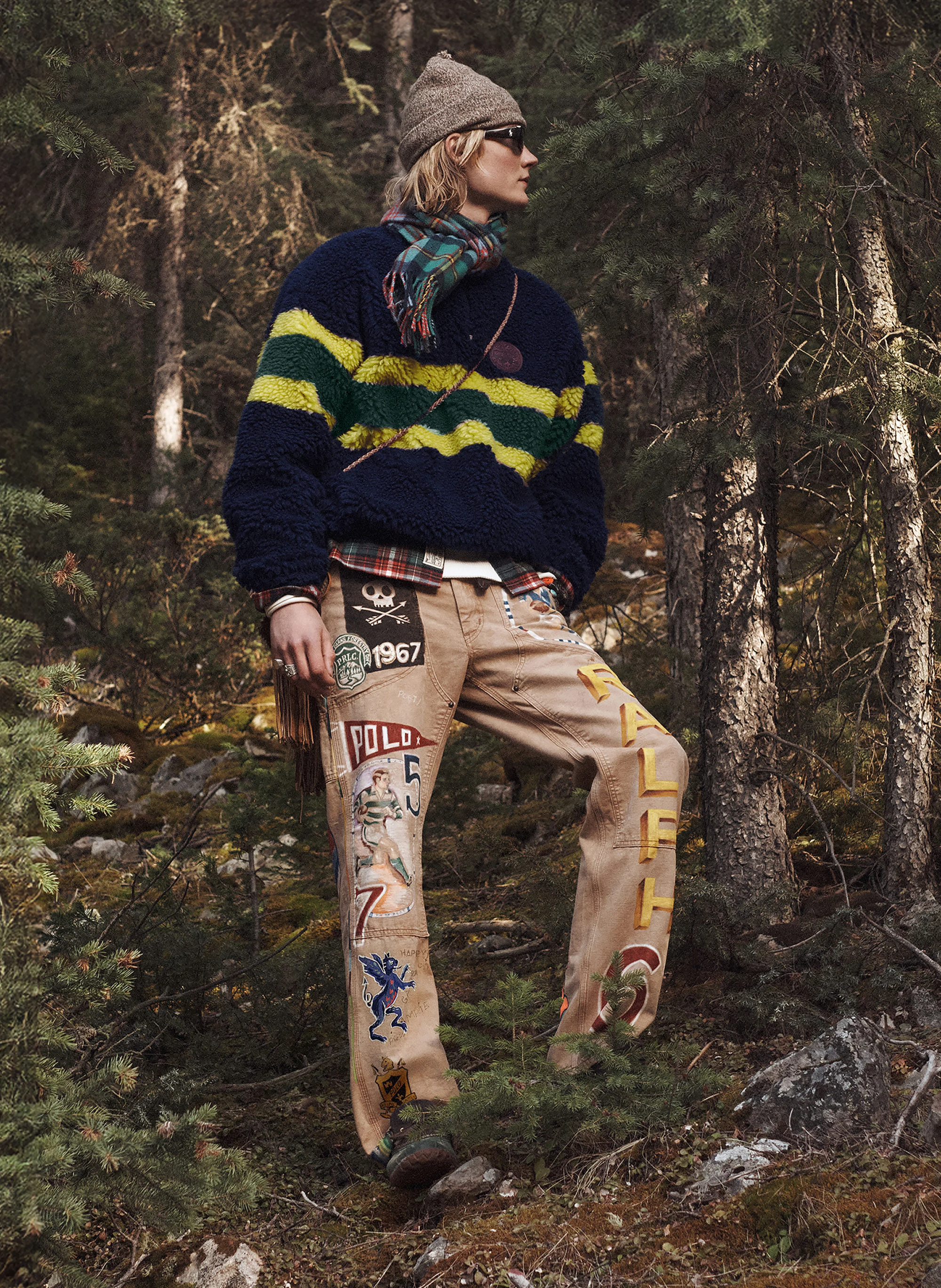 POLO RALPH LAUREN Teddyfell-Troyer – DUNKELBLAU / GELB / GRÜN