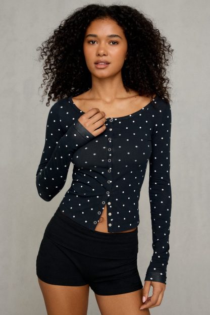 Out From Under Bec Fitted Cardigan - Black + White