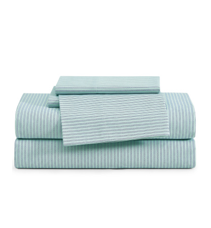Tommy Hilfiger Printed 200-Thread Count Cotton Percale Sheet Set - Highland Stripe Green