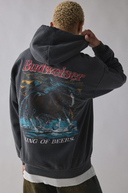Budweiser Clydesdale Graphic Hoodie Sweatshirt - Washed Black