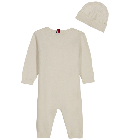 Tommy Hilfiger Baby Boys' Cable-Knit Long-Sleeve Coverall and Hat, 2-Piece Set - Cream