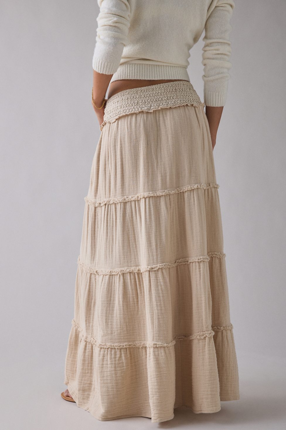 Kimchi Blue On My Mind Smocked Waist Tiered Maxi Skirt - Cream