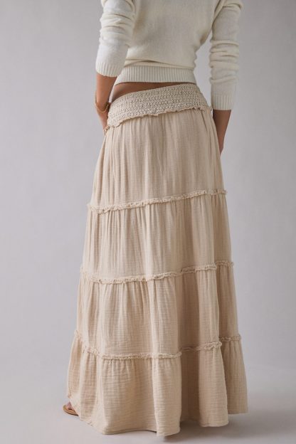 Kimchi Blue On My Mind Smocked Waist Tiered Maxi Skirt - Cream