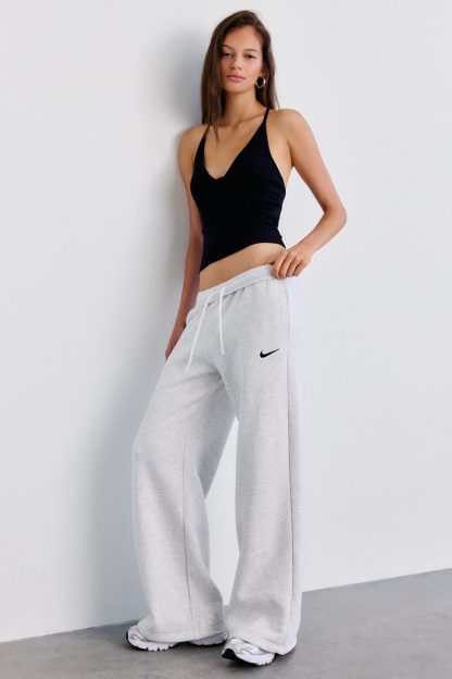 Nike Studio Fleece Mid-Rise Wide Leg Pants - Grey