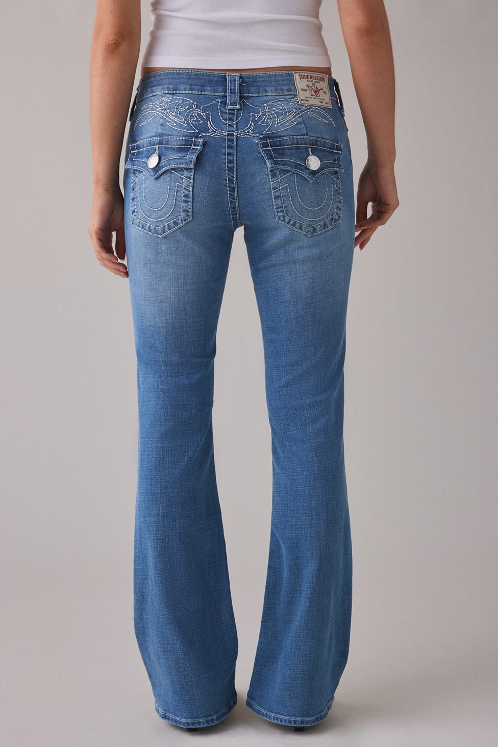 True Religion Becca Tattoo Big T Flap Mid-Rise Bootcut Jeans - Tinted Denim