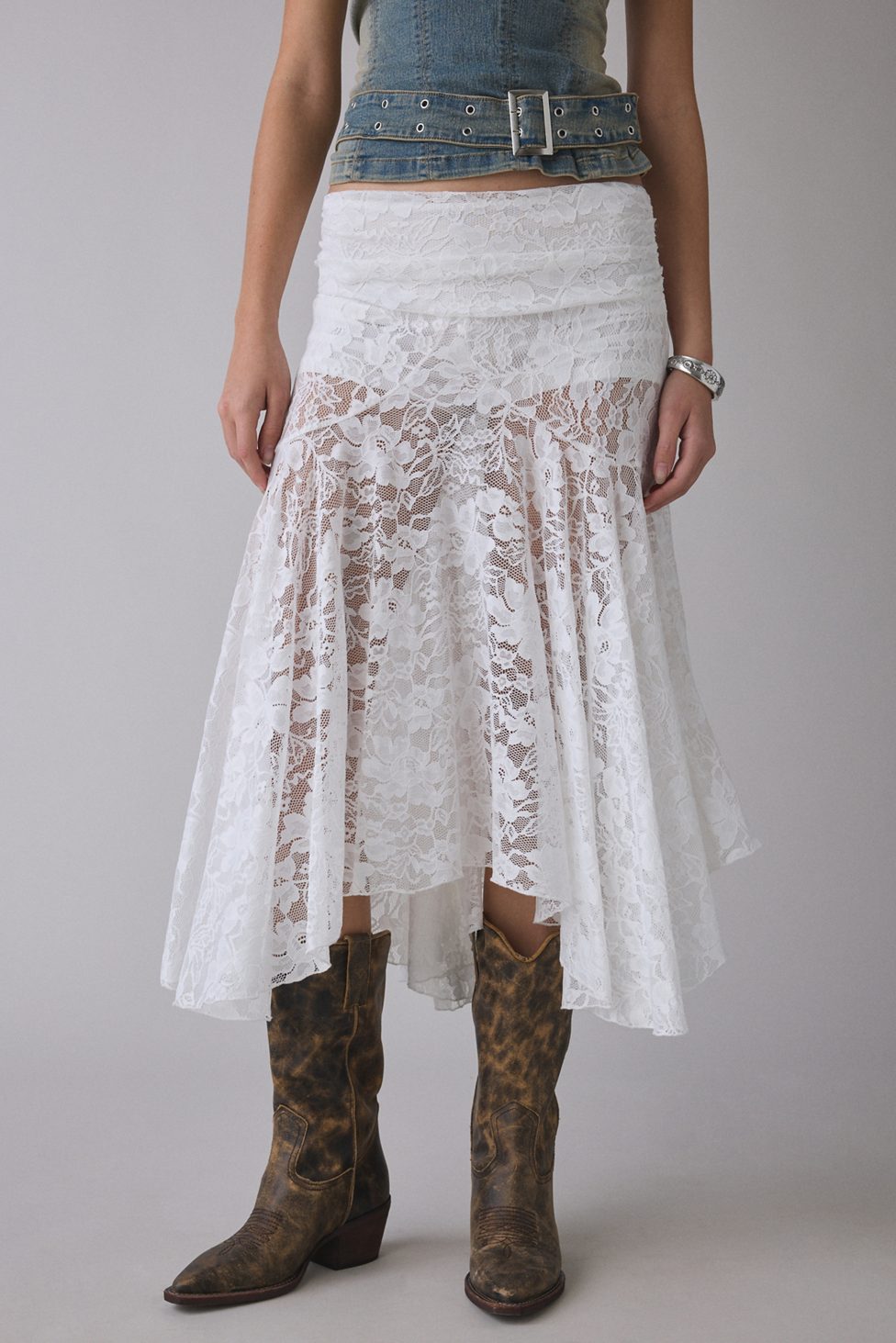 Kimchi Blue Jessica Asymmetric Low-Rise Midi Skirt - White