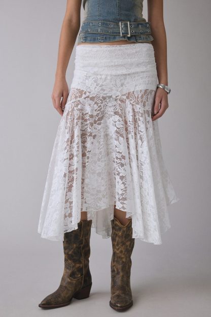 Kimchi Blue Jessica Asymmetric Low-Rise Midi Skirt - White