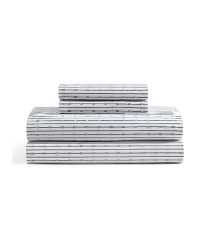 Tommy Hilfiger Printed 200-Thread Count Cotton Percale Sheet Set - Monogram Navy