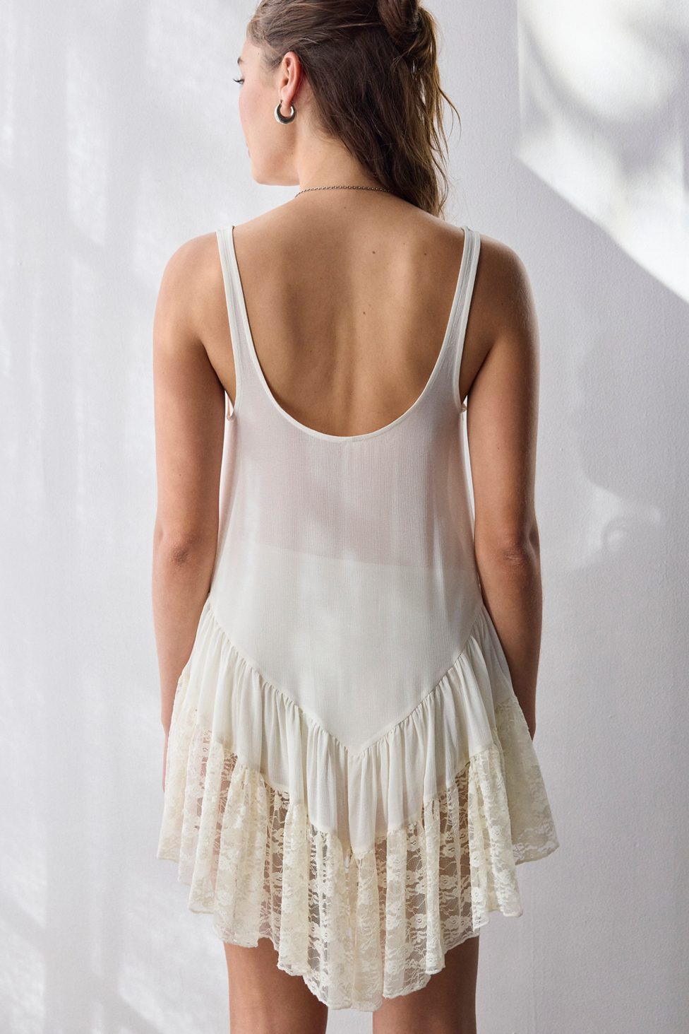 Out From Under River Ruffle Lace Trim Slip Dress - Ivory