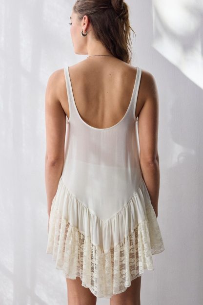 Out From Under River Ruffle Lace Trim Slip Dress - Ivory