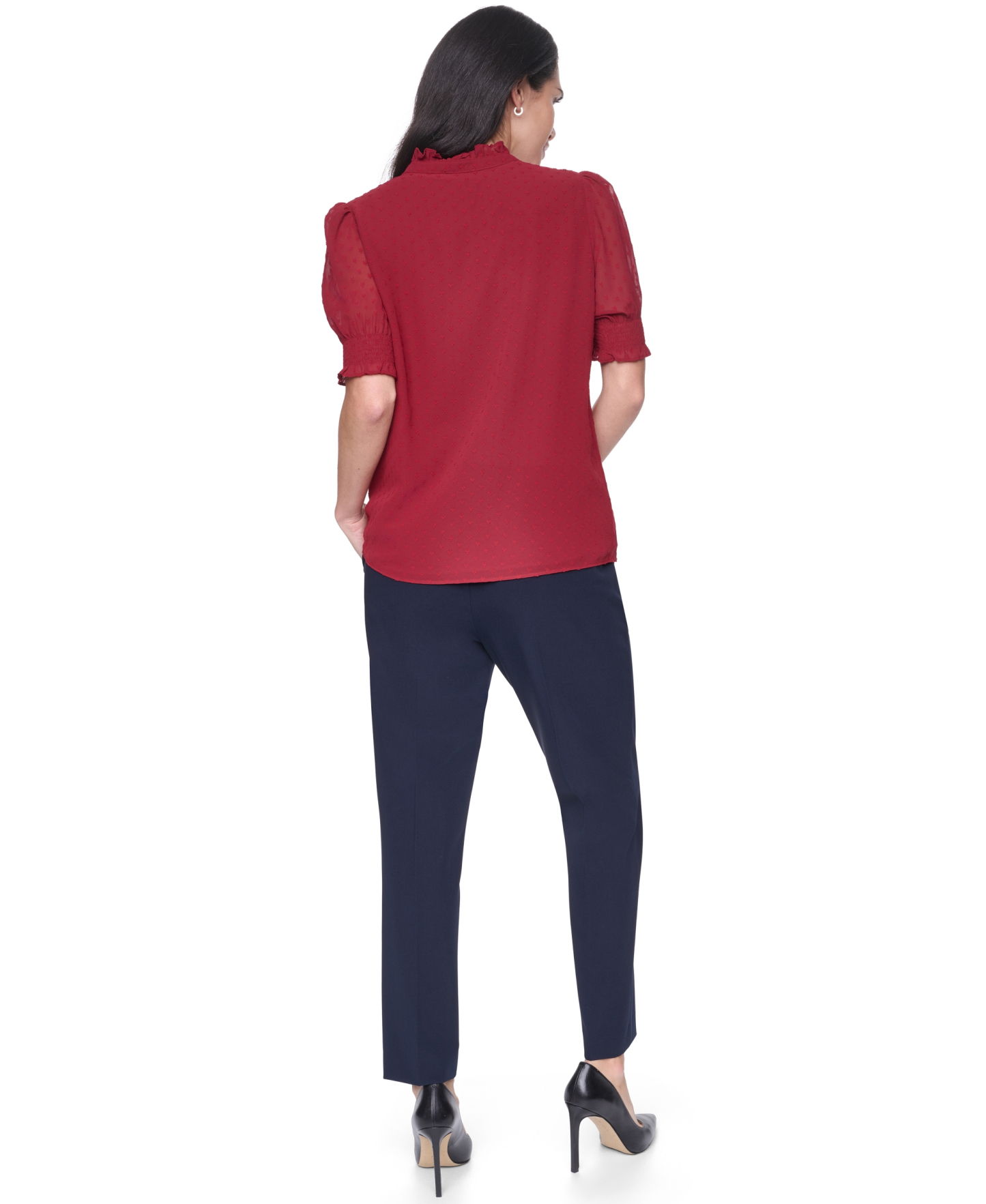Tommy Hilfiger Women's Clip Dot Mock Neck Popover Top - Crimson