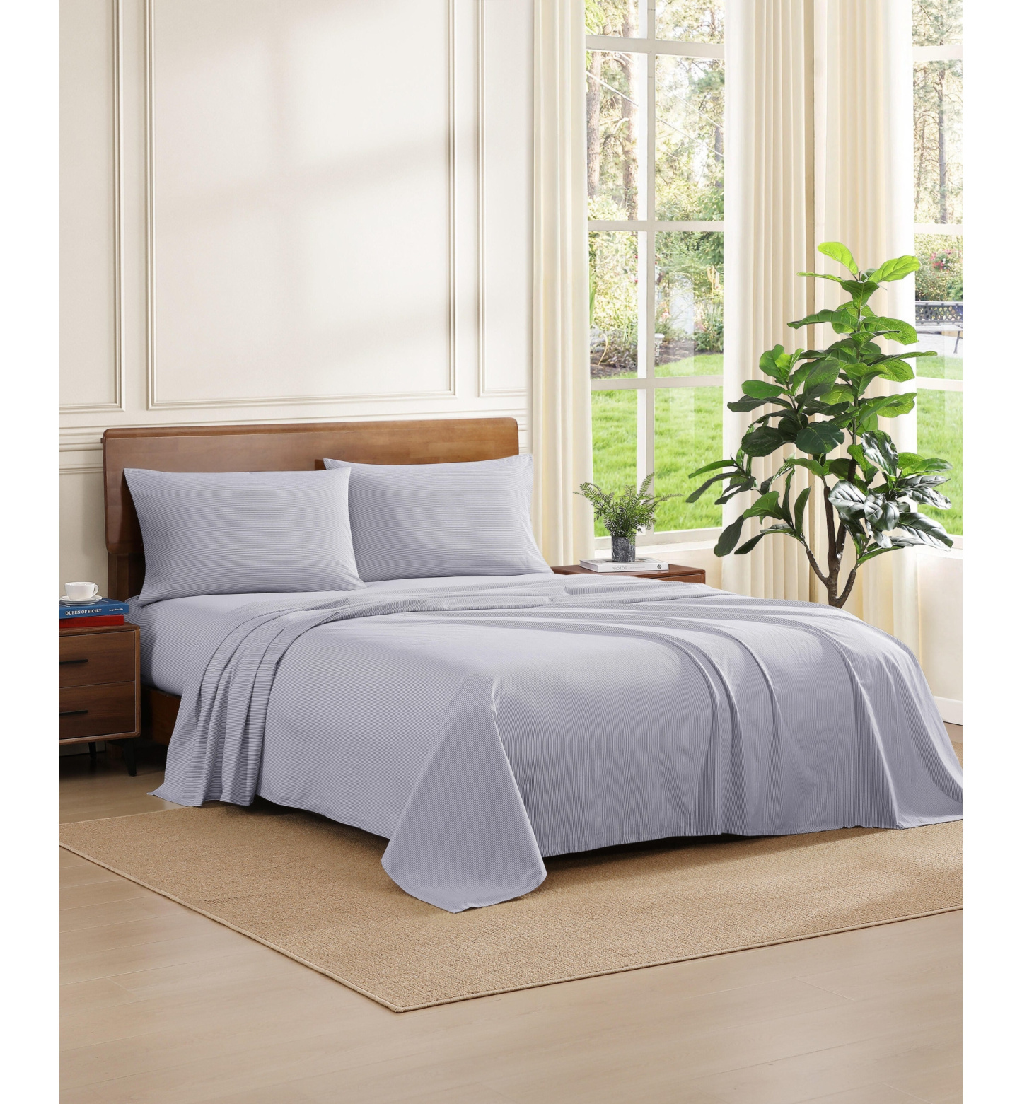 Tommy Hilfiger Printed 200-Thread Count Cotton Percale Sheet Set - Ithaca Stripe Navy