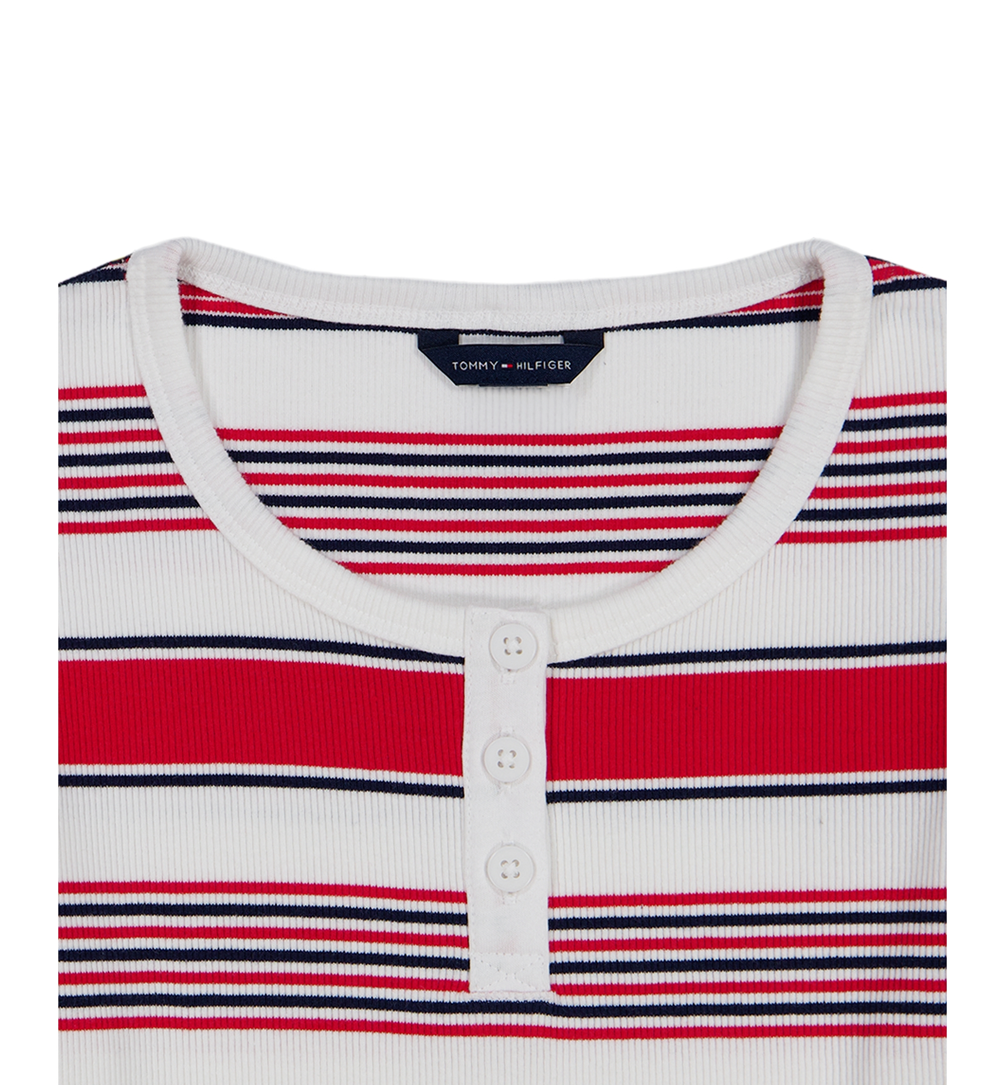 Tommy Hilfiger Girls' 7-16 Striped Ribbed Short-Sleeve Top - White/Navy/Red
