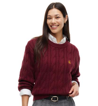 Tommy Hilfiger Women's American Icons 100% Wool Cable-Knit Crewneck Sweater, Macy's Exclusive - Burgundy