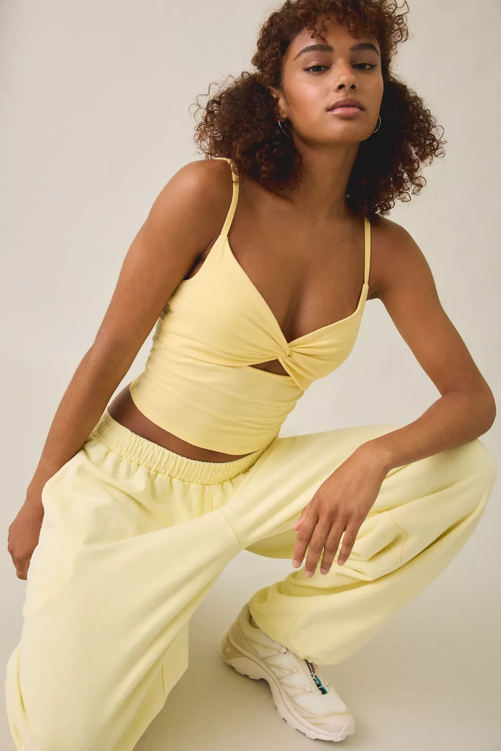 Out From Under Bec Twist-Front Cropped Cami - Light Yellow
