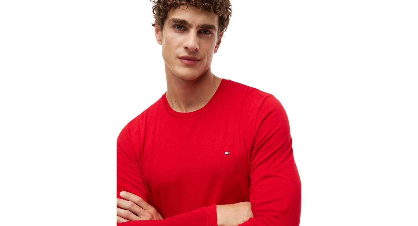Tommy Hilfiger Men's Core Flag Long-Sleeve Crewneck Cotton Pajama T-Shirt - Mahogany