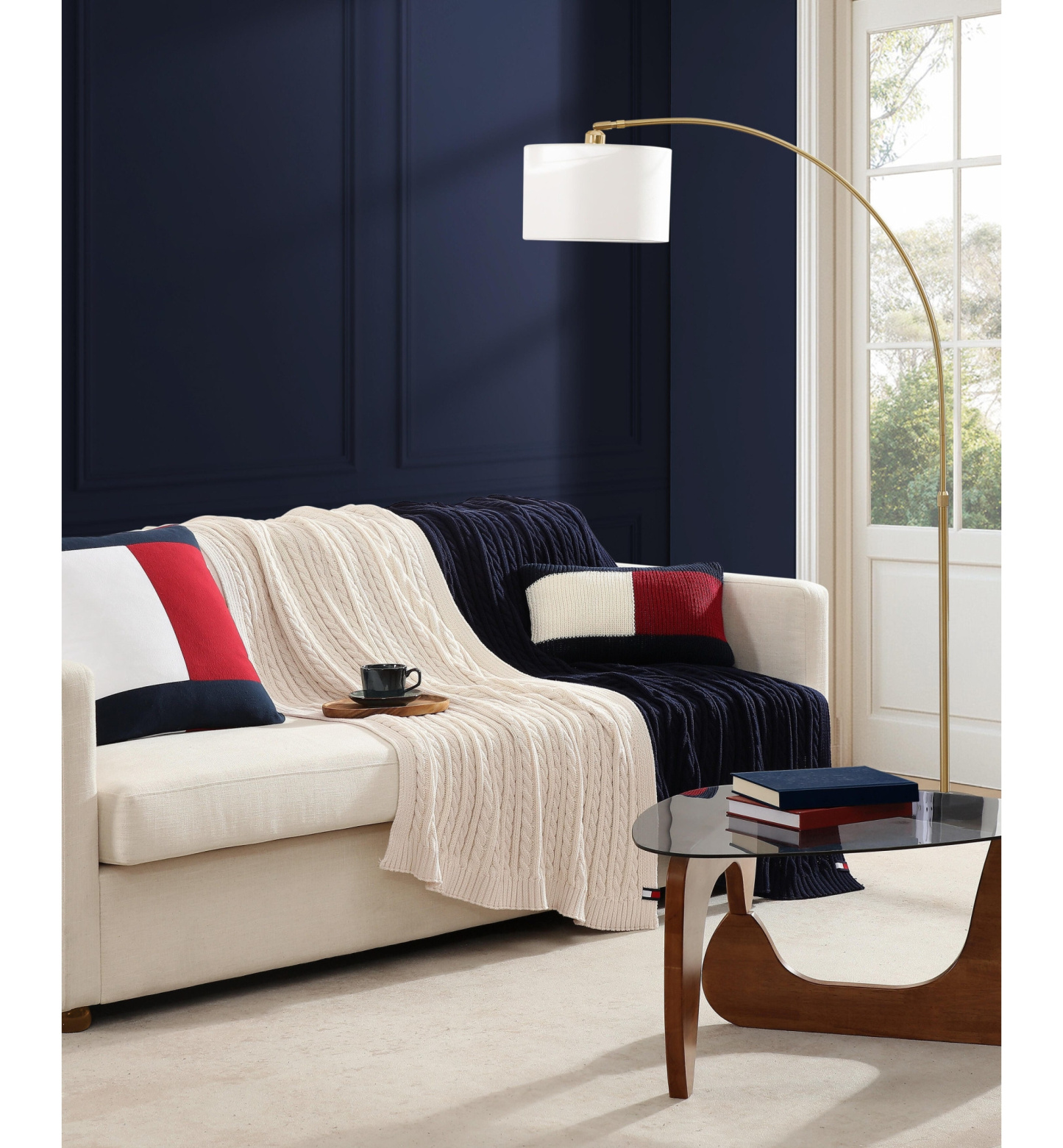 Tommy Hilfiger Rib Knit Flag Novelty Decorative Pillow, 11" x 18" - Core Navy, Red, White