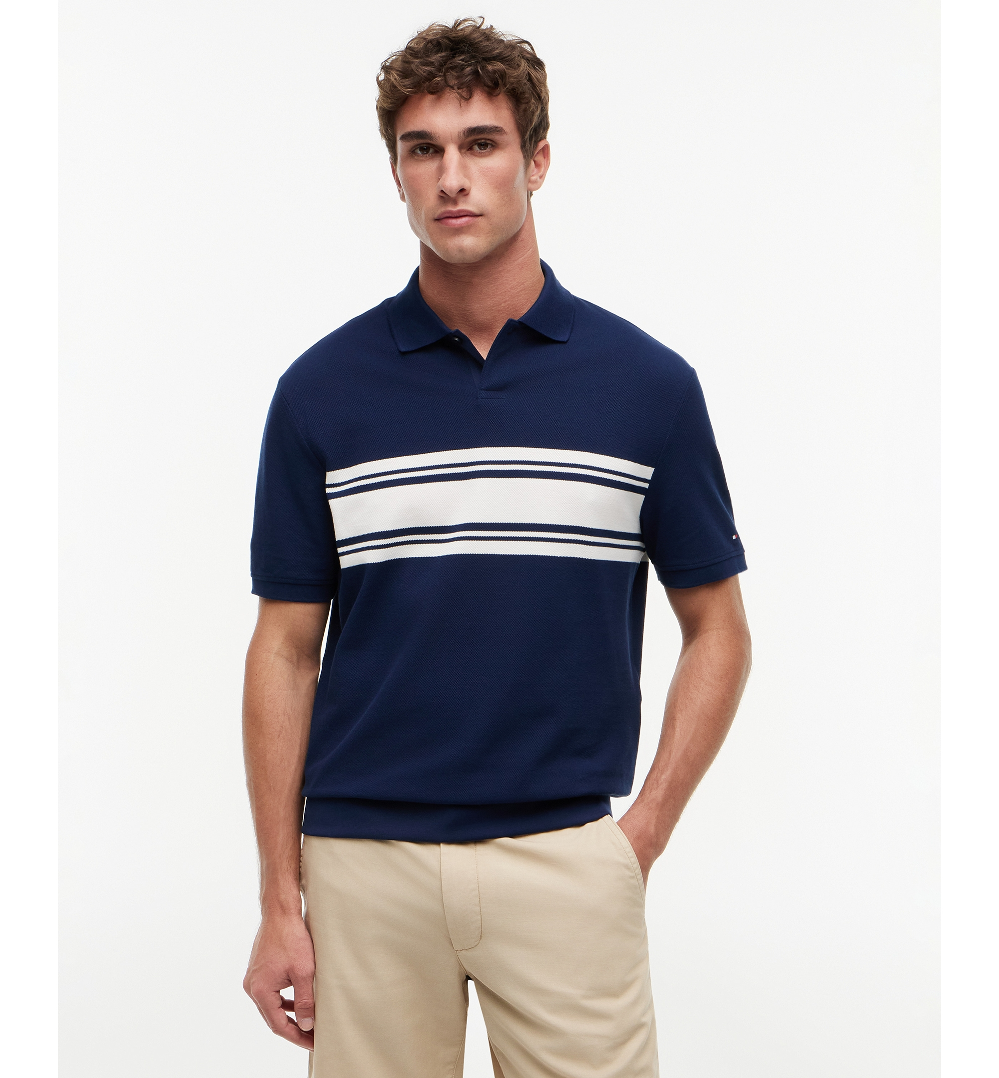 Tommy Hilfiger Men's Placed Breton Stripe Polo Shirt - Carbon Navy