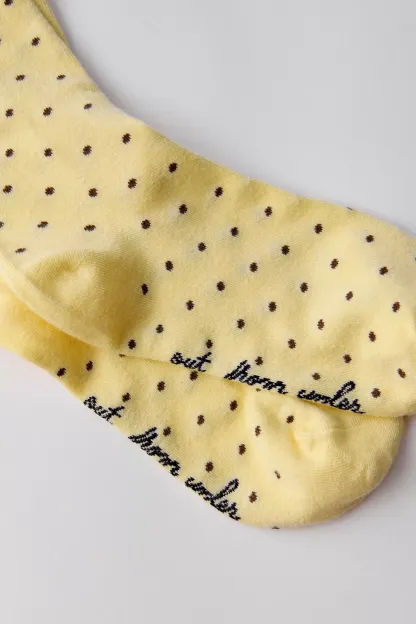 Out From Under Lettuce-Edge Polka Dot Socks - Yellow + Brown Polka Dot