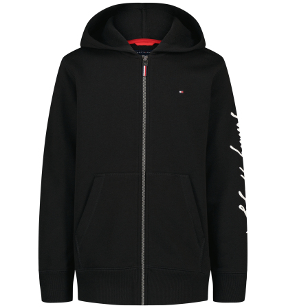 Tommy Hilfiger Boys' 8-20 Signature Full Zip Kangaroo-Pocket Cotton-Polyester Blend Zip Hoodie - Black