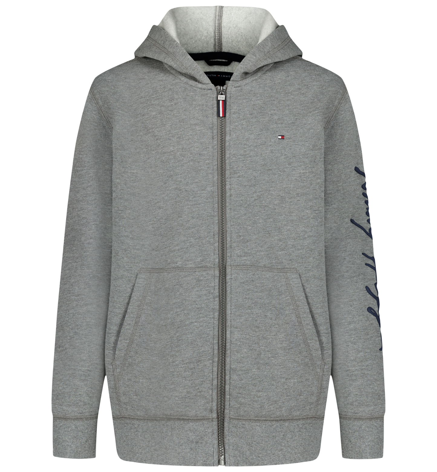 Tommy Hilfiger Boys' 8-20 Signature Full Zip Kangaroo-Pocket Cotton-Polyester Blend Zip Hoodie - Med Gray