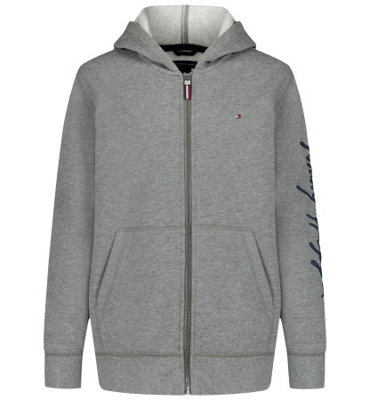 Tommy Hilfiger Boys' 8-20 Signature Full Zip Kangaroo-Pocket Cotton-Polyester Blend Zip Hoodie - Med Gray
