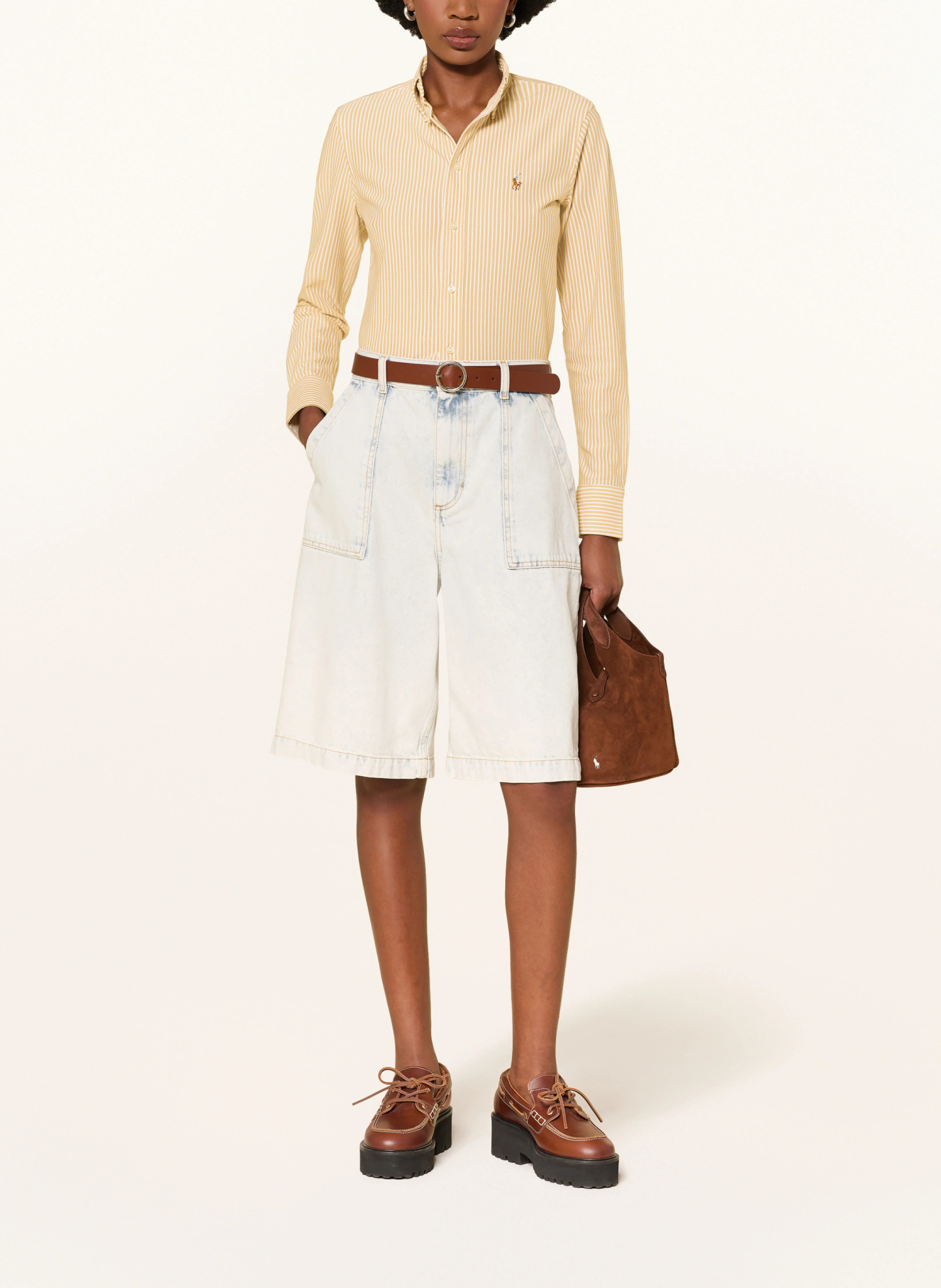 POLO RALPH LAUREN Hemdbluse aus Piqué – CAMEL / WEISS