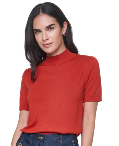 Tommy Hilfiger Women's Short-Sleeve Mock-Neck Puff-Sleeve Sweater - Paprika